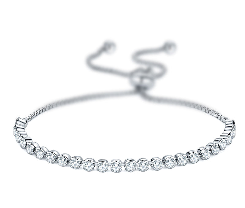 Diamond Buttercup Adjustable Moietie Tennis Bracelet in 18k White Gold (4mm)